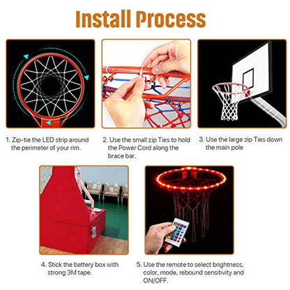 Waybelive LED Basketball Hoop Lights, Remote Control Basketball Rim LED Light, 16 Color Change by Yourself, Waterproof, Super Bright to Play at Night Outdoors, Good Gift for Kids - style: LED Basketball Hoop Lights