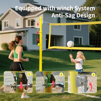 Volleyball Poles Adjustable Height,Professional Permanent Volleyball Net Posts,Outdoor Badminton Post,Volleyball Net Poles with Ground Sleeves for School Indoor Gym Adult Kids
