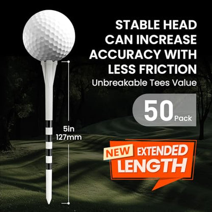 FINGER TEN Extra Long Golf Tees Plastic 4 Inch or 5 Inch Value 50 Pack, Unbreakable & Consistent Height Tees with Reduce Friction, Driving Range Tee Easy to Find in White Pink Green - color: White, size: 5 Inch