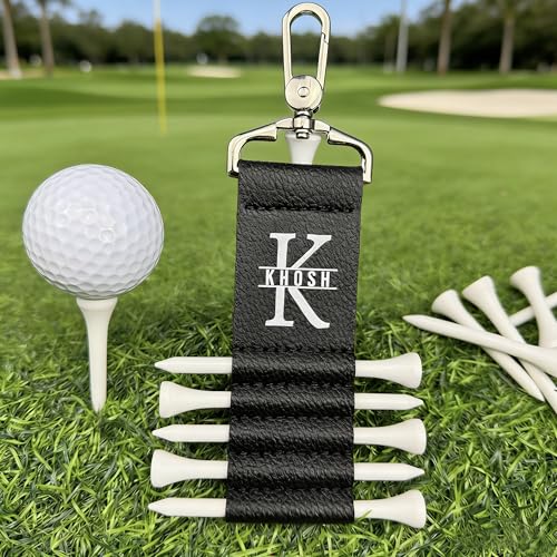 Personalized Golf Tee Holder with 5 Tees, Leather Golf Tee Strap with Clip, Custom Name Golf Accessories, Golf Gift for Men & Dad