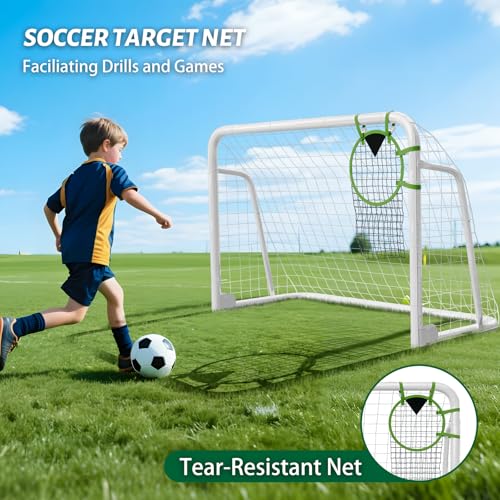 NAIZEA Soccer Goals - 24x8/21x7/18x7/12x6/16x7/10x6/8x6/6x4FT Soccer Goals for Backyard Training- Portable Metal Soccer Net for Youth & Adults - Heavy Duty Steel for Indoor Outdoor Games & Practice - size: 6ft x 4ft, style: Trainer-White/Steel