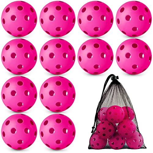 Coopay 12/50/100 Pack Plastic Baseballs Practice Training Balls Lightweight Hollow Softballs with a Drawstring Bag for Hitting Pitching Batting Training Indoor Outdoor Sport - color: Pink, style: 12 Pack