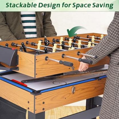RAYKEEP 54" 4-in-1 Multi Game Table, Combination Game Table Set, Combo Games Table for Home, Game Room w/Soccer, Billiards Tabletop, Table Tennis, Hockey Tabletop