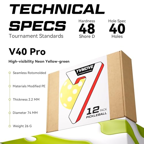 YVMOVE V40Pro Outdoor Pickleball Balls - Seamless Rotational Molding for Crack Resistance - USAPA Standard Bounce&Flight - Neon Green 40-Hole Pickleballs for Tournaments/Family Games (3-Pack/12-Pack) - color: 12 Pack - Neon Yellow