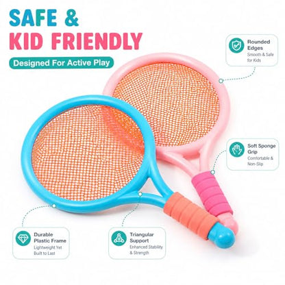 2-Pack Kids Tennis Racket Set, 16 21 23 25 Inch Junior Racquets for Boys Girls, Lightweight Aluminum Starter Kit with Shoulder Bag and 2 Balls - color: 16 inch-2pcs(Blue+Pink)