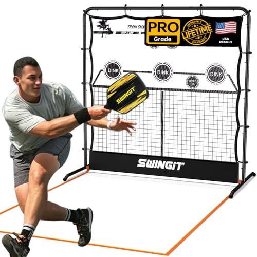Portable Pickleball Rebounder Net with Kitchen Lines System, Solo Training Net System for Dinks, Volleys & Drives, Accuracy Trainer with Carry Bag, for Backyard, Driveway, Garage - color: Black