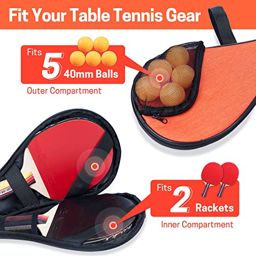 VISEMAN Table Tennis Racket Cover, Ping Pong Paddle Case, Portable Waterproof Table Tennis Bat Bag to Hold 2 Paddles 5 Balls - color: Orange