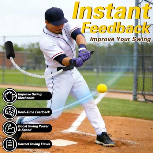 Baseball & Softball Swing Trainer Set – Real Feel Swing & Hitting Practice - Includes Rope Swing Training Bat, 12 Soft Foam Balls with Tote Bag, Batting Training Aid for Youth Beginners
