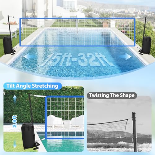 AugFir Pool Volleyball Net, Heavy-duty Pool Volleyball Set with 2 Pool Volleyballs, Stabilizing Pool Volleyball Net Holder with Two 25L Dual Water Bags Support - Pool Games for Adults and Family Needs
