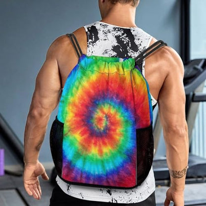 Tie Dye Drawstring Backpack Gym Bag With Shoe Compartment String Bag Sport Beach Swimming Sackpack For Women Men - color: Tie Dye