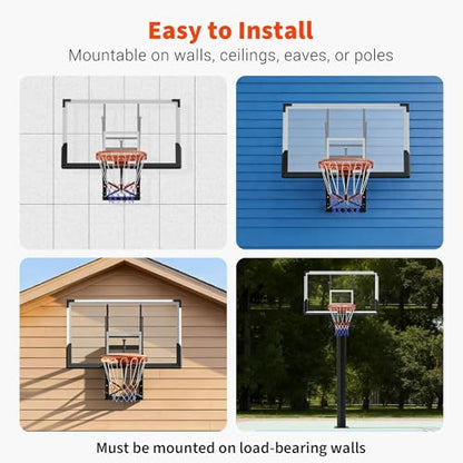 Garvee Basketball Hoop Outdoor Portable 44/48 Inch Backboard, 4.92-10ft Quickly Adjustable Basketball Goal System with Wheels for Court/Backyard/Driveway