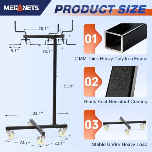 Movable Sports Net Storage Rack with Lockable Wheels, Heavy-Duty Holder for Volleyball, Tennis, Pickleball, Badminton Nets, Space-Saving Support Rack with Swivel Handle & Dust Covers - style: Holds 3 Nets