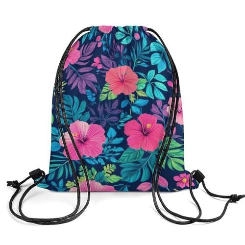 Gym Drawstring Backpack Water Resistant Sackpack with Compartment for Swimming Beach Sports Travel Unisex, Charming Hawaii Flower Bags - color: Picture (1003)