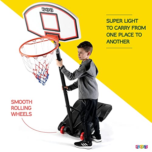 Play22 Kids Adjustable Basketball Hoop Height 5-7 FT - Portable Basketball Goals for Kids Teenagers Youth and Adults with Stand & Backboard Wheels Fillable Base - Great Indoor Outdoor Play