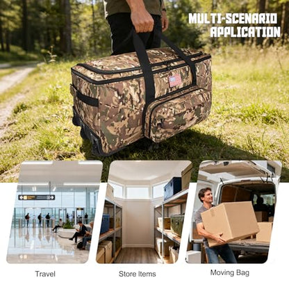 150L Large Rolling Duffle Bag with Wheels, Heavy Duty 32'' Tri-Wheel Gear Hauler for Camping,Moving Sports Equipment,Military & Airline Checked Bag Approved,Camo - color: Camo