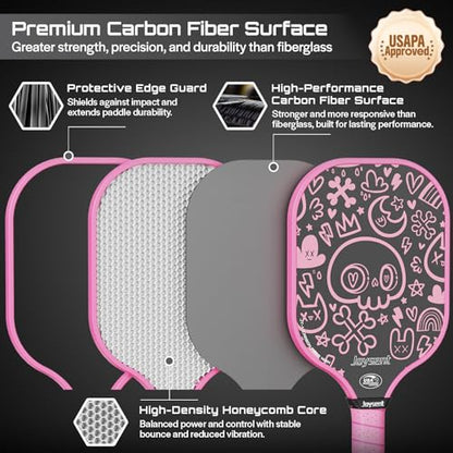 Pickleball Paddles Set, USAPA Approved Carbon Fiber Pickleball Set of 2 with Beginner Pickleball Rackets, Indoor Outdoor Pickle Balls for Adults Men Women, JT-1 - color: SkullPop