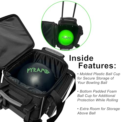 Pyramid Path Pro Deluxe Single Roller Bowling Bag With Separate Shoe Compartment (Up To US Mens Size 11), 2 Large Accessory Pockets, Padded Foam Ball Insert, Lifting Handles and Locking Square Handle - color: Pro Black/Red