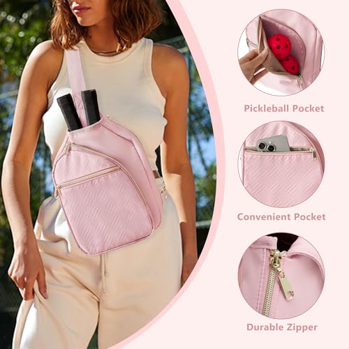 Women's Pickleball Bag - Sling Paddle Bag with Patent Design - color: Pink