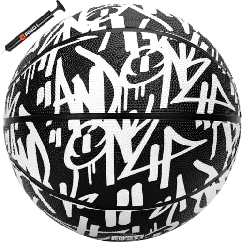 AND1 Fantom Graffiti Rubber Basketball - Streetball for Indoor and Outdoor Use, Deep Channel Construction and Durability - color: White/Black, size: 29.5 W/ Pump