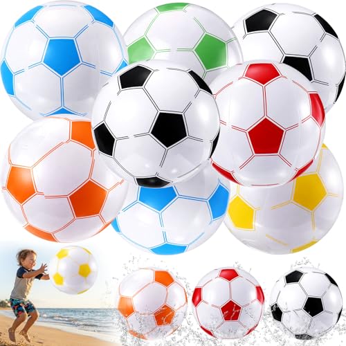 Sosation 8 Pcs Inflatable Sports Balls 16 Inch Inflatable Beach Ball Blow up Sports Party Decorations Swimming Pool Summer Pool Toys for Indoor Outdoor Beach (Multicolor Soccer Ball) - style: Multicolor Soccer Ball