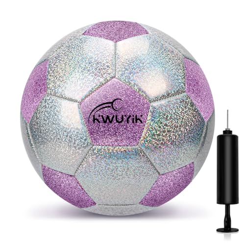Soccer Ball Size 3 4 5 Glitter Pink Purple Black Silver with Pump Toddler Soccer Ball for Kids Aged 3-6 6-8 8-12 Outdoor Training Ball for Girls Boys Children Youth Teens - color: Purple & Silver Spliced, size: 3