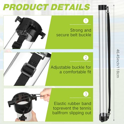 Jerify 3 Pcs Tennis Ball Tube Pickup Picker Holds 18 Balls with Shoulder Strap for Tennis Balls Pickup Collector, Carrier, Dispenser