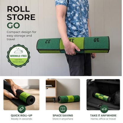 Golf Putting Mat: Indoor Putting Green with 4 Cups and Target Zones - Portable Golf Training Aid and Capture the Cup Putting Game - color: 9ft x 2.5ft Green & Black