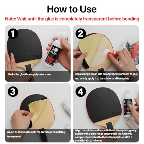 Table Tennis Glue, Perfect for Assembling Table Tennis Ping Pong Paddle, Comes with 8 Sponges to Easily Replace Table Tennis Rubber - size: 100ml