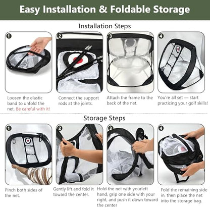 Pop-Up Golf Chipping Net Set with Mat & 8 Practice Balls- Professional Golf Chipping Practice Ideal for Indoor and Outdoor Training- - Gifts for Men, Golfers, Teenage Boys and Beginners