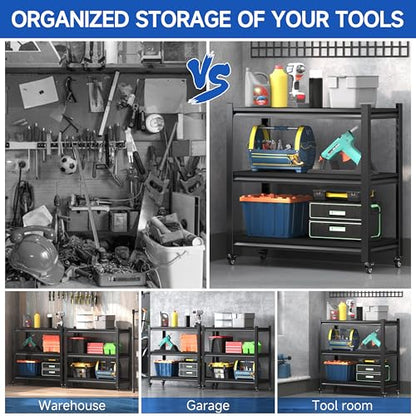 Standing Storage Racks,3 Tier Garage Shelving Heavy Duty Adjustable Garage Shelves,Large Modular Shelving Unit Storage Organizer for Kitchen/Bathroom/Pantry/Office-Assembly Required(Black) - size: 34.2''H-Black