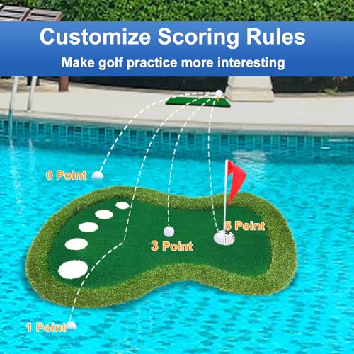 Floating Golf Green for Pool, Floating Chipping Green Mat with Ball Retriever for Pool/Lake, No Drifting Floating Golf Putting Turf Game Set for Golfers - style: Classic-Larger