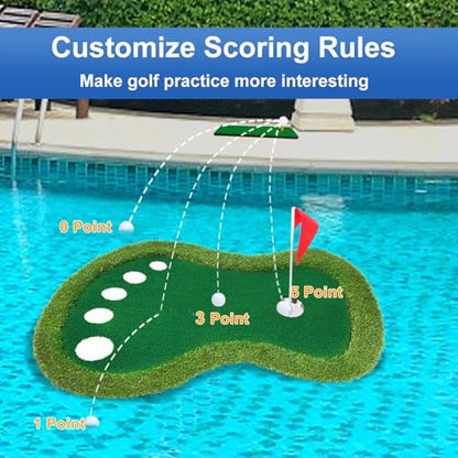Floating Golf Green for Pool, Floating Chipping Green Mat with Ball Retriever for Pool/Lake, No Drifting Floating Golf Putting Turf Game Set for Golfers - style: Classic-Larger