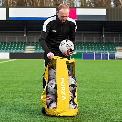 FORZA Premier Ball Carry Bag | Drawstring Soccer, Basketball, Netball & Volleyball Mesh Bag | 5 Color Options - Heavy Duty Equipment Holdall | 12 Ball Capacity - color: Yellow
