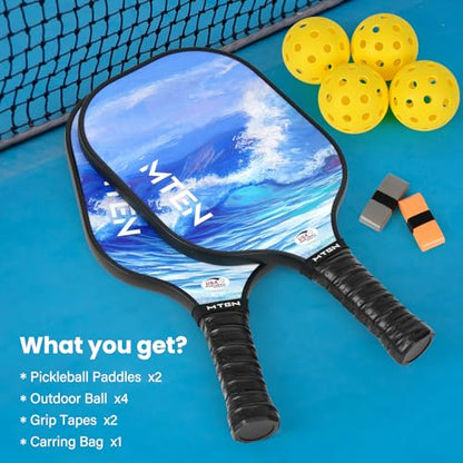 Pickleball Paddles Set of 2 or 4, or Single Paddle – USAPA Approved Fiberglass Surface Pickleball Rackets Set for Men & Women - color: sky blue*2