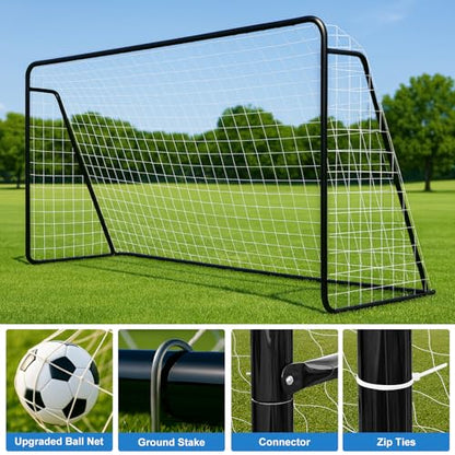 MOPHOTO Soccer Goal, 6X4/8x6/10x6.5/12x6/16x7/18.5x6.5/21x7/24x8ft Soccer Goals for Backyard, Full Size Soccer Goal for Teens & Adults Training - size: 12x6FT, style: Alloy Steel-Black
