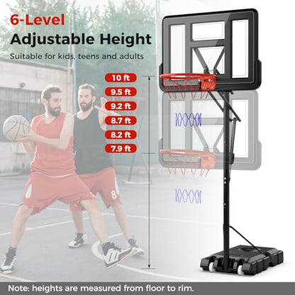 Goplus Portable Basketball Hoop Outdoor, 10FT Basketball Goal w/ 44'' Shatterproof Backboard, Easy Adjust Height, Fillable Base, Free Weight Bag for Teens Adults Driveway Backyard - style: 7.9-10FT, 6-Level