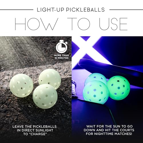 Franklin Sports Glow in The Dark Outdoor Pickleballs - Light Up Pickleball Balls for Nighttime Pickleball - Glow in The Dark Green Pickleball Balls - Charge in Indoor Light + Sunlight