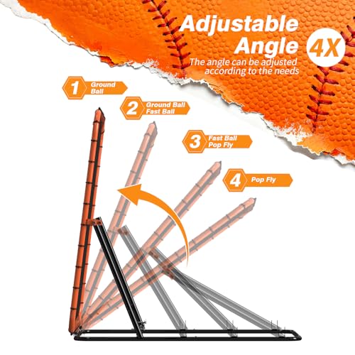 Baseball Rebounder Net, Portable Bounce Back Trainer for Baseball & Softball with 4 Adjustable Return Angles, 4 x 4.5 ft Practice Tool for All Skill Levels