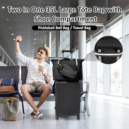 Pickleball Bag for Women Men,Pickleball Tote Bag with Shoe Compartment - color: Black