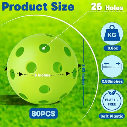 Coopay 24/80 Pack Practice Baseball SoftBalls Plastic Training Balls Lightweight Hollow Balls with a Drawstring Bag for Hitting, Baseball Training Indoor Outdoor Use - color: Green, style: 80 Pack