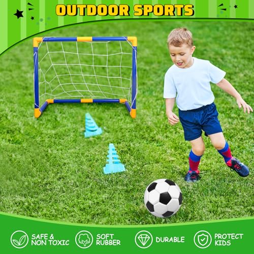 Soccer Goal Set with 3 Ball Pump for Toddler Kid, Portable Goals Training Equipment for Garden Indoor Outdoor Backyard, Birthday Gift for Boy Girl Sports Toy Family Game 23" W×18" H×12" D
