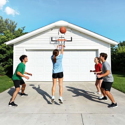 Adjustable Wall Mounted Basketball Hoop – 48 Inch Shatterproof PC Backboard, 8-10 FT Height, 18 Inch Sturdy Steel Rim, Indoor & Outdoor Basketball Goal for Home, Garage, or Gym