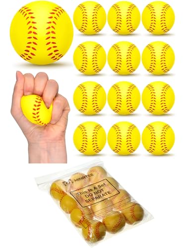 Minatee 12 Pieces Mini Softballs Foam Softball, Stress Balls 2.5' Sports Balls Goodie Bag Stuffers, Small Squeeze Anxiety Bulk Ball, Birthday Gift School Carnival Party Favors Supplies