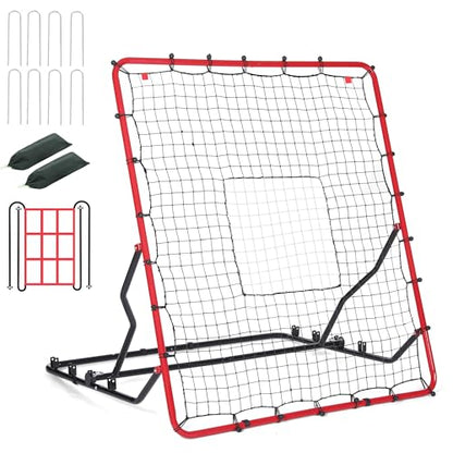 WARMOUNTS Baseball Rebounder Net, 4 x 4.5 FT Pitch back with 4 Adjustable Angles & 2 Strike Zones, Pitching & Fielding Trainer for Softball bounce back, Heavy-Duty Baseball Rebounder for Youth & Adult