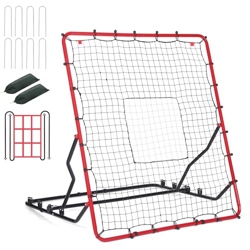 WARMOUNTS Baseball Rebounder Net, 4 x 4.5 FT Pitch back with 4 Adjustable Angles & 2 Strike Zones, Pitching & Fielding Trainer for Softball bounce back, Heavy-Duty Baseball Rebounder for Youth & Adult