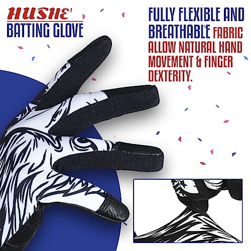 Hushe' American Flag Batting Gloves & Softball Gloves USA Flag Baseball Batting Gloves Youth Kids Baseball Batting Glove for Youth Men Adult & Unisex. - color: Black Eagle, size: Youth Small
