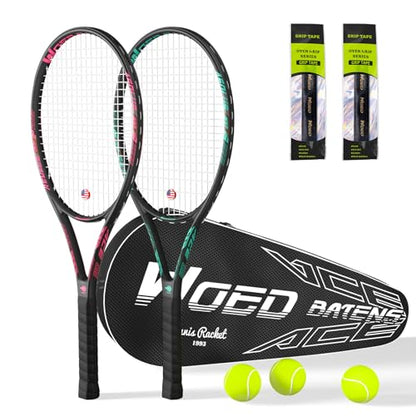 Pro Tennis Racket for Adults, 2 Player 27 inch Speed Tennis Racquet Acceptable for Beginner and Professional with 3 Tennis Balls, 2 Vibration Dampes, 2 Overgrips, Tennis Bag - color: 2 Pcs Black
