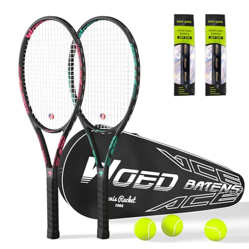 Pro Tennis Racket for Adults, 2 Player 27 inch Speed Tennis Racquet Acceptable for Beginner and Professional with 3 Tennis Balls, 2 Vibration Dampes, 2 Overgrips, Tennis Bag - color: 2 Pcs Black