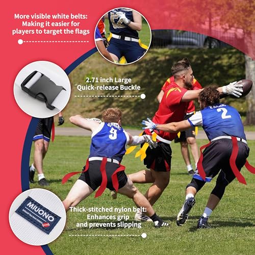 Flag Football Belts, Triple Set with Yellow, Blue, Red Flags, 28 Player Training Bundle