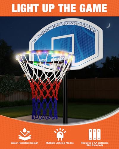 SPOYNAL LED Portable Basketball Hoop for Teens, Adjustable Height 3.8 FT–7 FT Goal System, with Fillable Base & Wheels | Perfect for Driveway, Poolside, Garage & Night Training, Pool Basketball Hoop